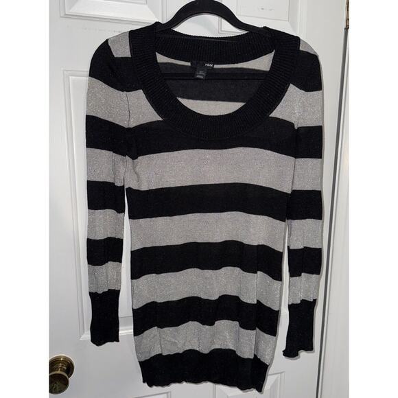 H&M Black And Silver Small Striped Sparkle Sweater - Picture 1 of 5